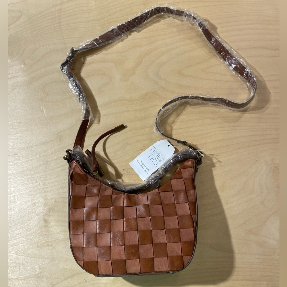 Time and Tru Brown Woven Leather Shoulder Bag (HF)